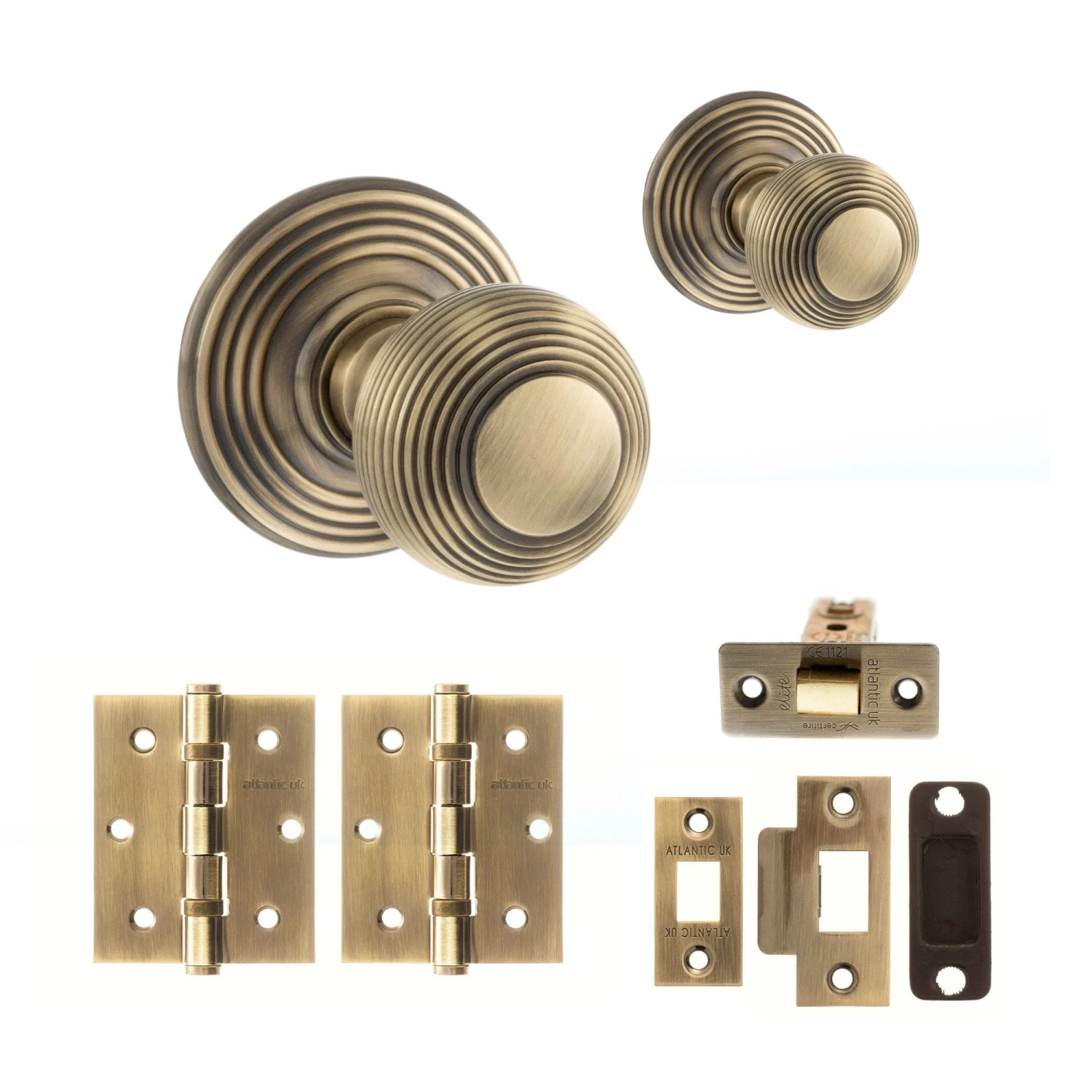 Ripon Round Reeded Mortice Door Knob Set - Antique Brass (120422) 1 Ripon Round Reeded Mortice Door Knob Set - Antique Brass (120422)