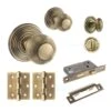 Ripon Round Reeded Mortice Bathroom Door Knob Set - Antique Brass (120423)