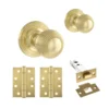 Ripon Round Reeded Mortice CE13 Fire Door Knob Set - Polished Brass (120430)
