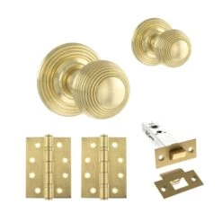 Ripon Round Reeded Mortice CE13 Fire Door Knob Set - Polished Brass (120430)