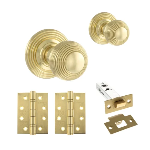 Ripon Round Reeded Mortice CE13 Fire Door Knob Set - Polished Brass (120430)