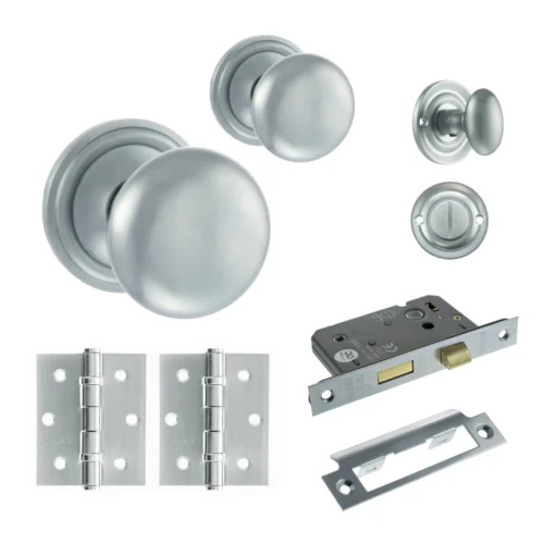 Harrogate Mushroom Mortice Bathroom Door Knob Set - Satin Chrome (120444)