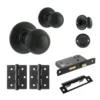 Ripon Round Reeded Mortice Bathroom Door Knob Set - Matt Black (120417)
