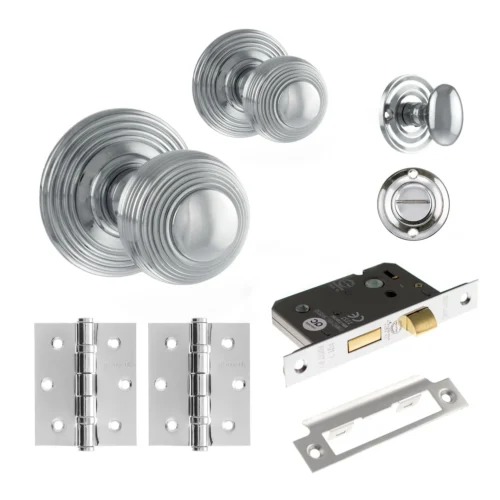 Ripon Round Reeded Mortice Bathroom Knob Set Door Knob Set - Polished Chrome (120420)