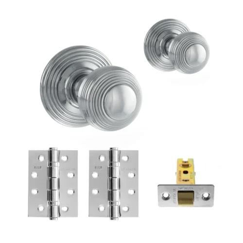 Ripon Round Reeded Mortice CE13 Fire Door Knob Set - Polished Chrome (120421)