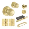 Ripon Round Reeded Mortice Bathroom Door Knob Set - Polished Brass (120429)