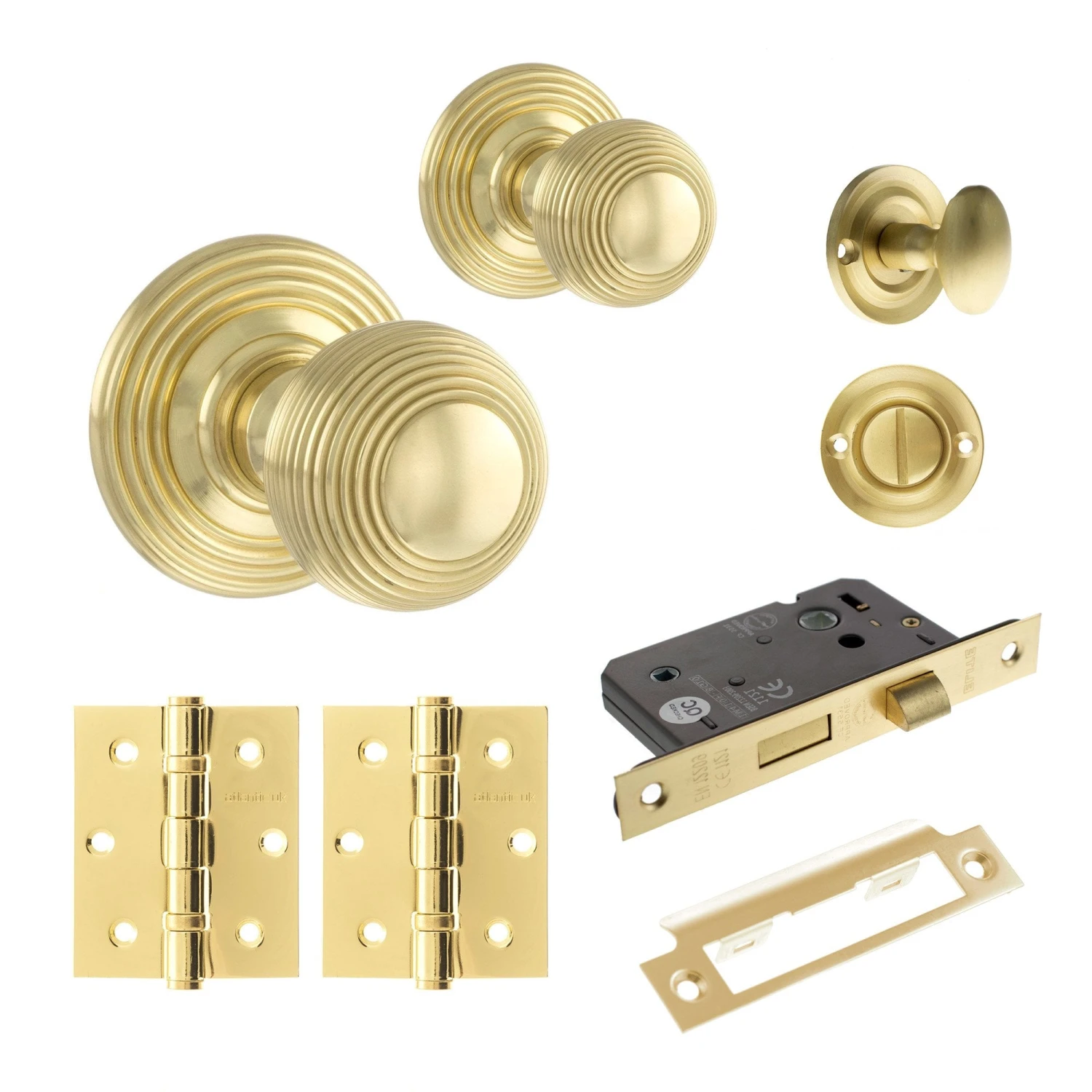 Ripon Round Reeded Mortice Bathroom Door Knob Set - Polished Brass (120429) 1 Ripon Round Reeded Mortice Bathroom Door Knob Set - Polished Brass (120429)
