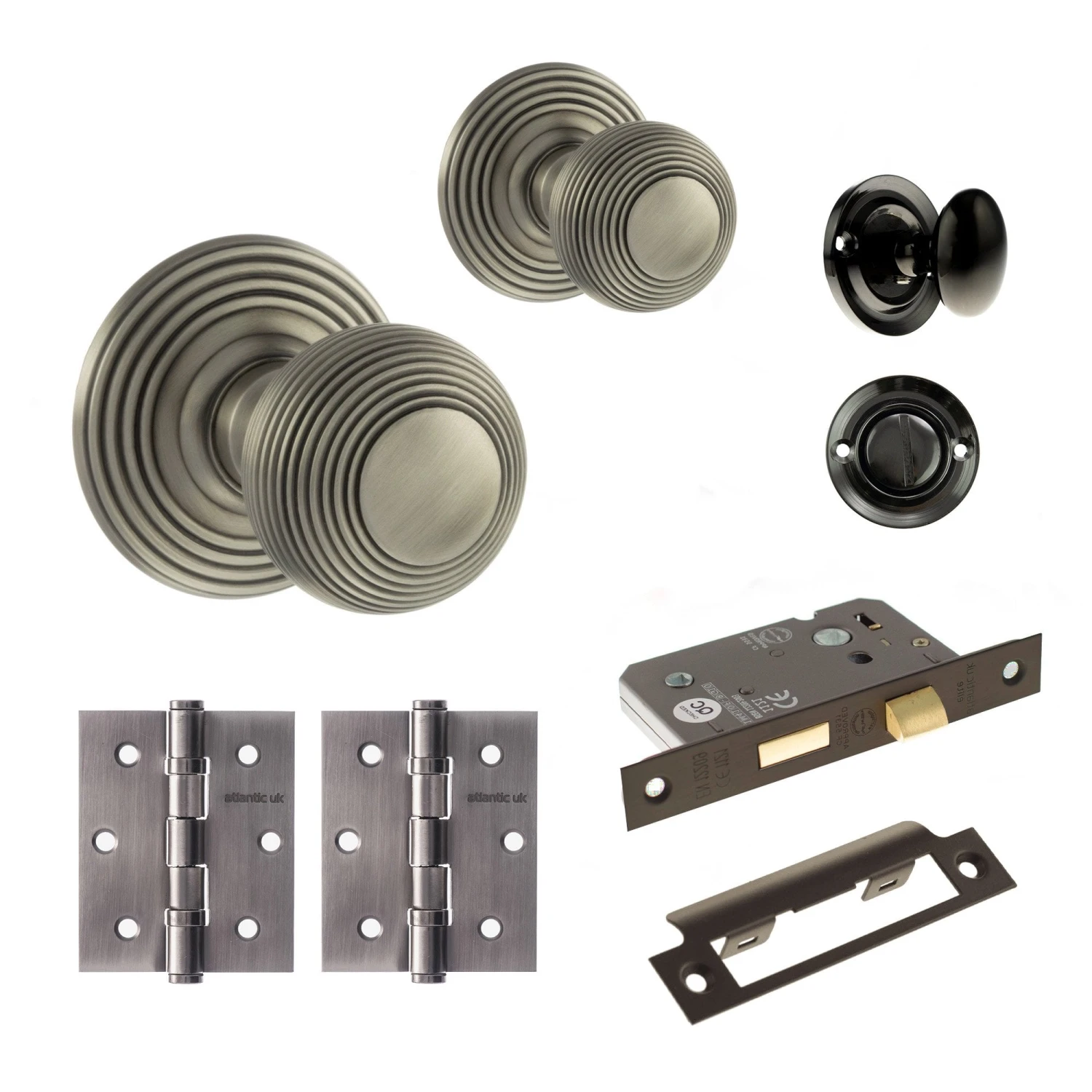 Ripon Round Reeded Mortice Bathroom Door Knob Set - Gun Metal (120432) 1 Ripon Round Reeded Mortice Bathroom Door Knob Set - Gun Metal (120432)