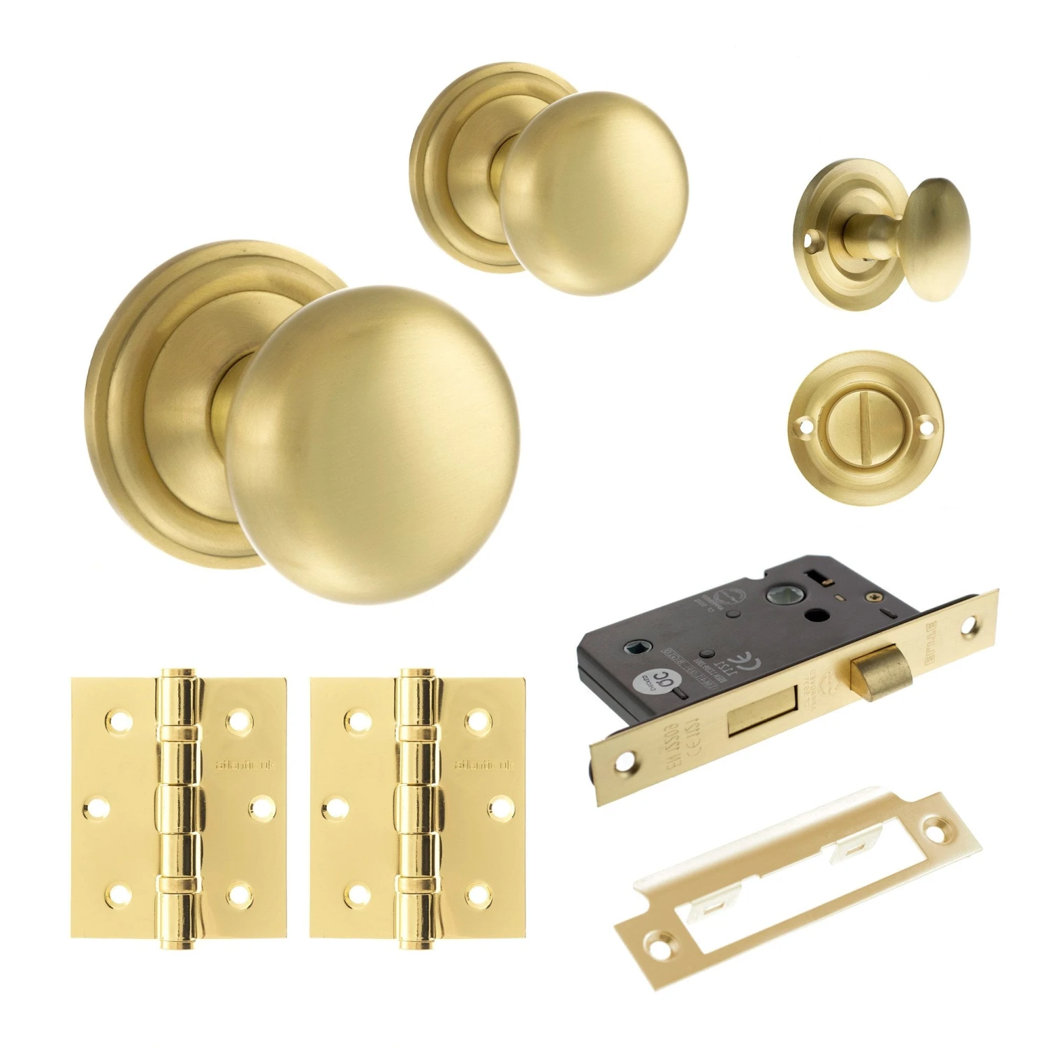 Harrogate Mushroom Mortice Bathroom Door Knob Set - Satin Brass (120447) 1 Harrogate Mushroom Mortice Bathroom Door Knob Set - Satin Brass (120447)