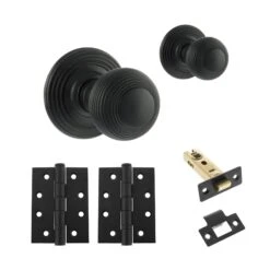 Ripon Round Reeded Mortice CE13 Fire Door Knob Set - Matt Black (120418)