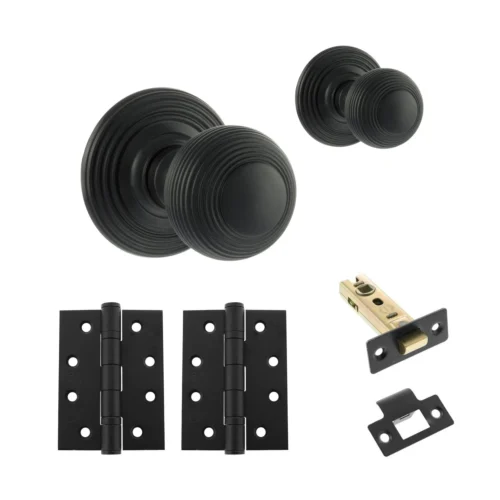 Ripon Round Reeded Mortice CE13 Fire Door Knob Set - Matt Black (120418)