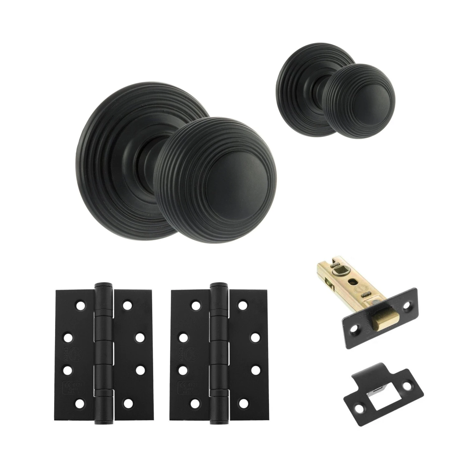 Ripon Round Reeded Mortice CE13 Fire Door Knob Set - Matt Black (120418) 1 Ripon Round Reeded Mortice CE13 Fire Door Knob Set - Matt Black (120418)