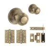 Ripon Round Reeded Mortice CE13 Fire Door Knob Set - Antique Brass (120424)