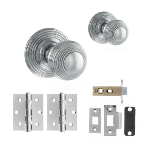 Ripon Round Reeded Mortice Door Knob Set - Polished Chrome (120419)
