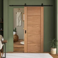 Oak Internal Unfinished Parma 5 Panel Sliding Door - Black Top Mounted (120663)