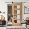 Oak Internal Unfinished Shaker 4 Light Clear Glass Sliding Door - Black Top Mounted (120667)
