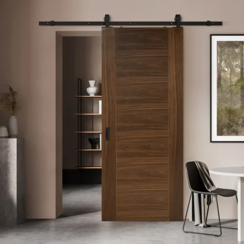 Walnut Internal Fully Finished Milano Sliding Door - Black Top Mounted (120686)