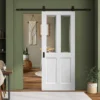 White Primed Internal Berkeley 4 Panel 2 Light With Clear Bevelled Glass Sliding Door - Black Top Mounted (120698)