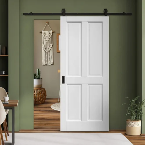 White Primed Internal Berkeley 4 Panel Sliding Door - Black Top Mounted (120699)