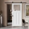 White Primed Internal DX 1930's Clear Glass Sliding Door - Black Top Mounted (120707)