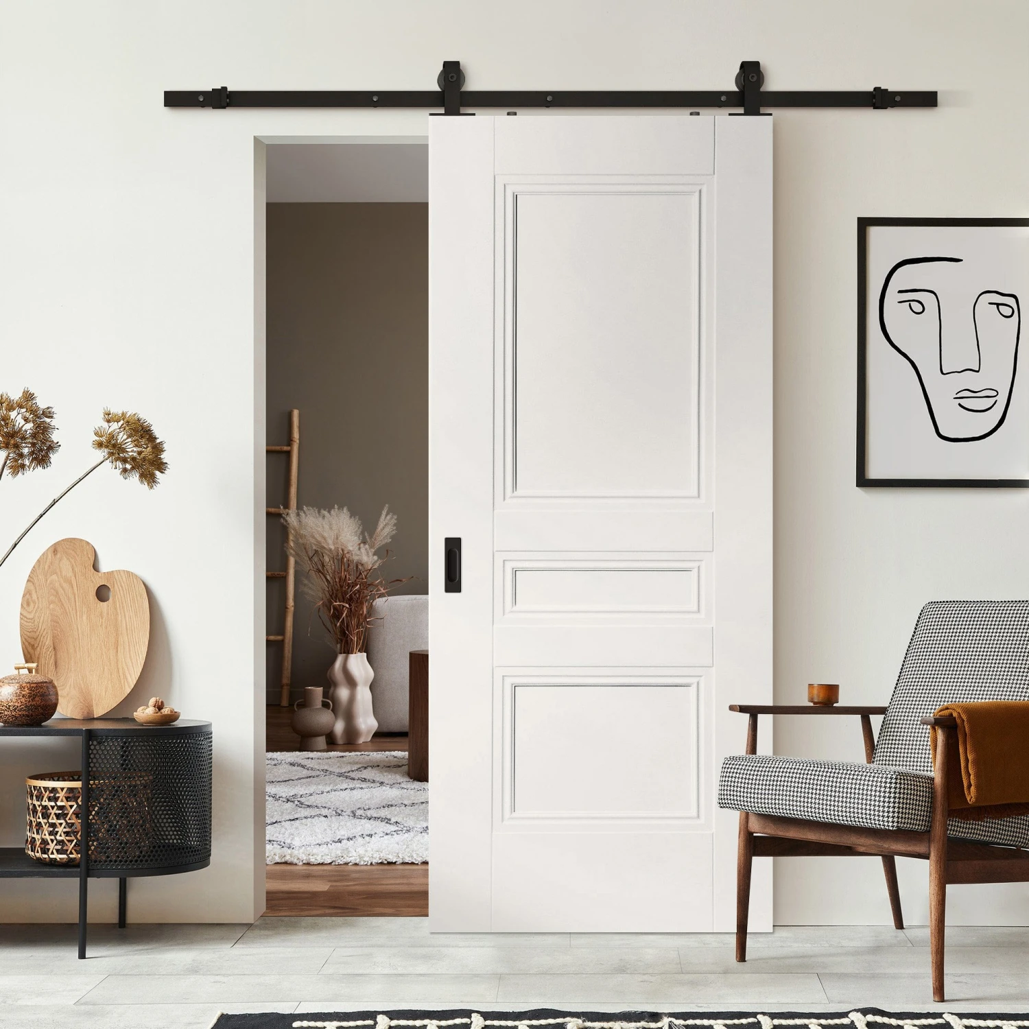 White Primed Internal Elegance Henley Sliding Door - Black Top Mounted (120708) 1 White Primed Internal Elegance Henley Sliding Door - Black Top Mounted (120708)