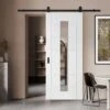 White Primed Internal Pedrena 7 Panel 1 Light Clear Glass Sliding Door - Black Top Mounted (120758)