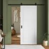 White Primed Internal Temple 3 Panel Sliding Door - Black Top Mounted (120762)