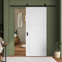 White Primed Internal Temple 3 Panel Sliding Door - Black Top Mounted (120762)