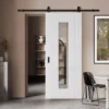 White Primed Internal Trent 3 Panel 1 Light Clear Glass Sliding Door - Black Top Mounted (120765)