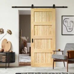 Clear Pine Internal Unfinished Shaker 4 Panel Sliding Door - Black Top Mounted (120792)