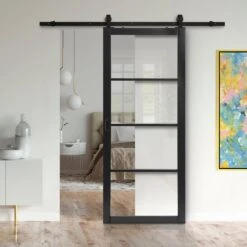 Internal Primed Industrial 2.0 Lifestyle 4 Light Clear Glass Sliding Door - Black Top Mounted (120724)
