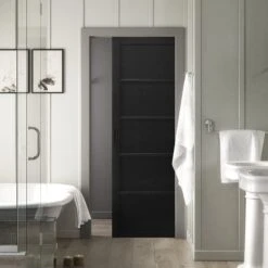 Jet Black Internal Fully Finished Industrial Studio 5 Panel Classic Framed 100mm Pocket Door Set (121014)