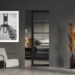 Jet Black Internal Fully Finished Industrial Studio 5 Light Clear Glass Classic Framed 100mm Pocket Door Set (121011)