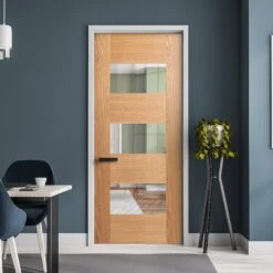 Oak Internal Fully Finished Edison 7 Panel 3 Light Clear Glass Made-to-Measure Door (120478)