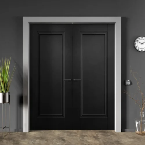 Internal Black Primed Lancaster 1 Panel Pair Door (121332)