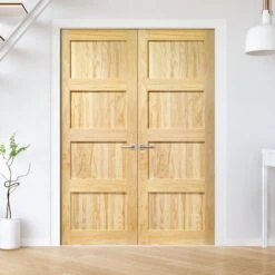 Internal Clear Pine Unfinished Shaker 4 Panel Pair Door (121345)