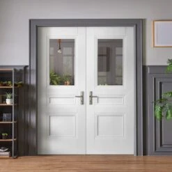 Internal White Primed Henley 2 Panel 1 Light Pair Door (121417)