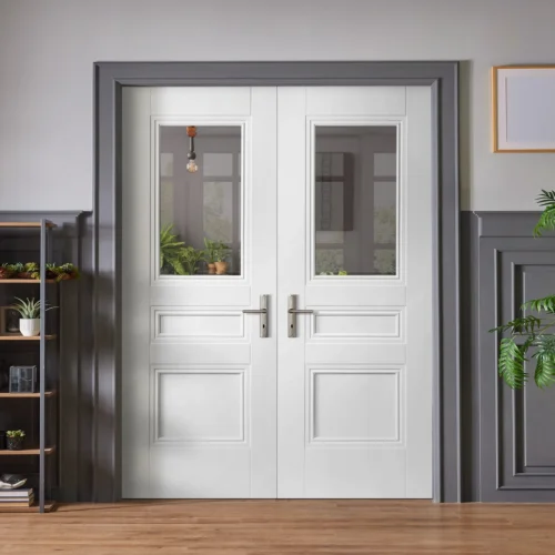 Internal White Primed Henley 2 Panel 1 Light Pair Door (121417)