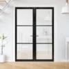 Jet Black Internal Fully Finished Industrial Studio 3 Light Obscure Glass Pair Door (121349)