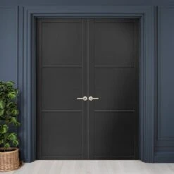 Jet Black Internal Fully Finished Industrial Studio 3 Panel Pair Door (121350)