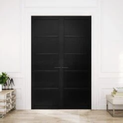 Jet Black Internal Fully Finished Industrial Studio 5 Panel Pair Door (121356)