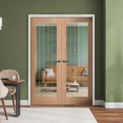 Internal Oak Unfinished Farley 1 Light Obscure Lined Glazed Pair Door (121376)