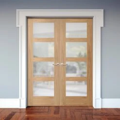 Internal Oak Unfinished Shaker 4 Light Obscure Glass Pair Door (121385)