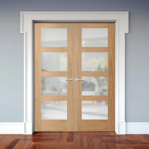 Internal Oak Unfinished Shaker 4 Light Obscure Glass Pair Door (121385)