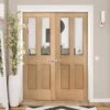 Internal Oak Unfinished Traditional 2 Panel 2 Light Clear Bevelled Glass Pair Door (121389)