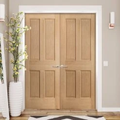 Internal Oak Unfinished Traditional Victorian 4 Panel Pair Door (121390)