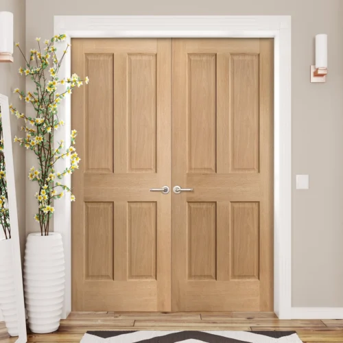 Internal Oak Unfinished Traditional Victorian 4 Panel Pair Door (121390)