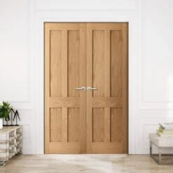 Internal Oak Unfinished Victorian 4 Panel Flat Pair Door (121393)