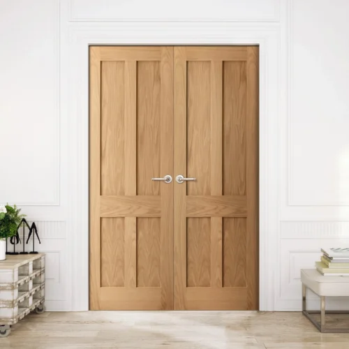 Internal Oak Unfinished Victorian 4 Panel Flat Pair Door (121393)