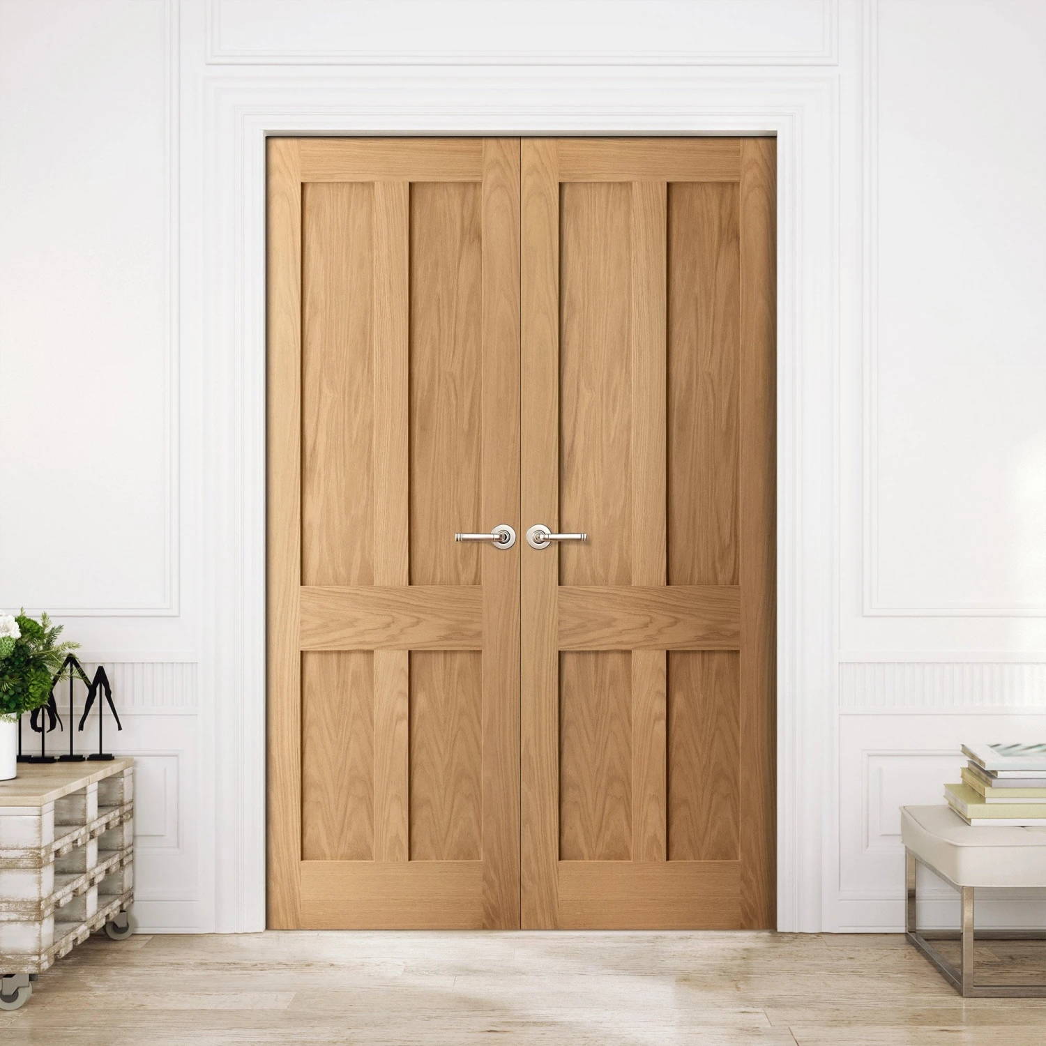 Internal Oak Unfinished Victorian 4 Panel Flat Pair Door (121393) 1 Internal Oak Unfinished Victorian 4 Panel Flat Pair Door (121393)